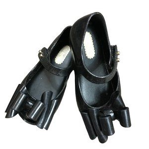 Mini Melissa Ultragirl Sweet Bow Flats Mary Jane Shoes Black Glitter Baby Size 6